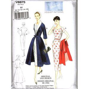 Vogue V8875 Misses 8 to 16 Circa 1955 Fitted Dress and Coat UNCUT Sewing Pattern